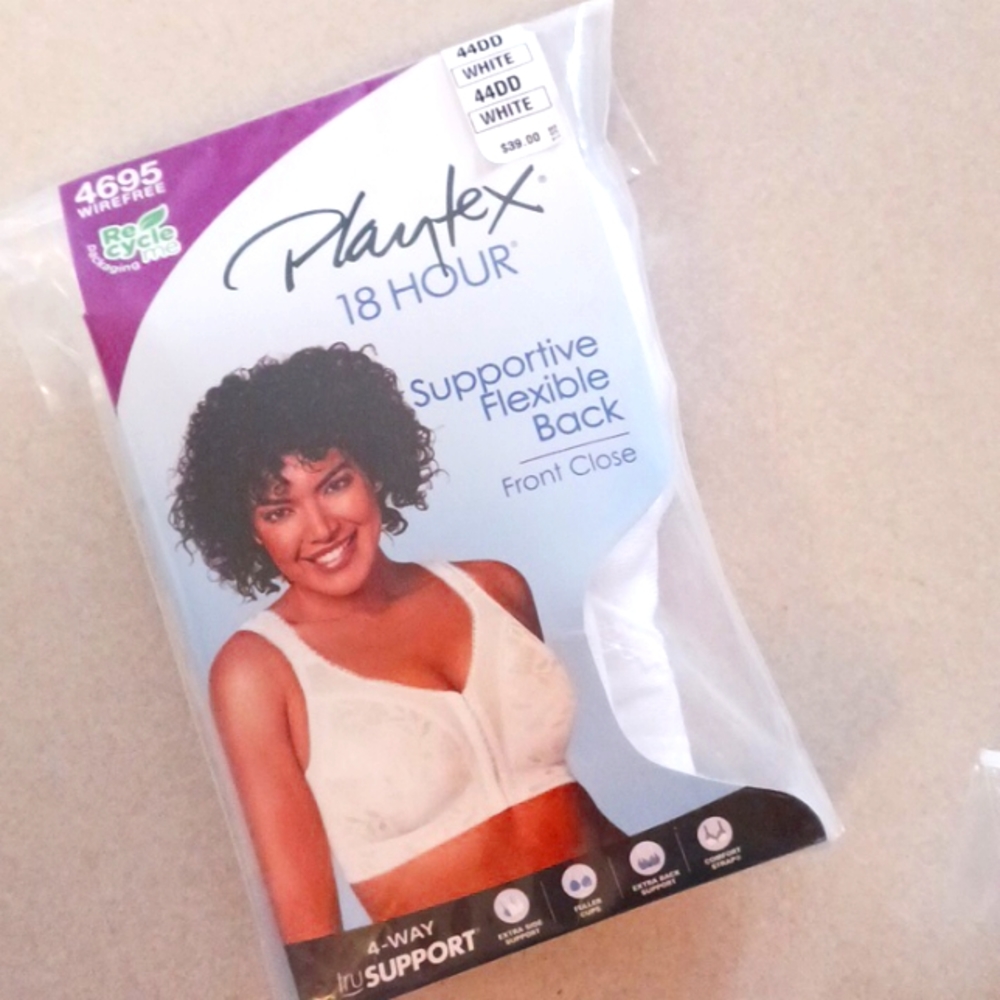 44D or 44DD Playtex 18 hour bra supportive flexible back white NEW in pkg # 4695